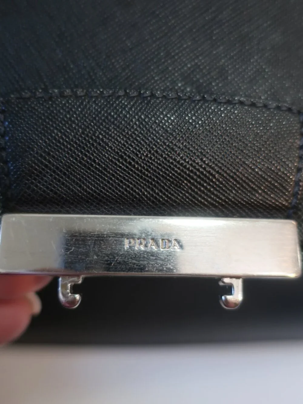 Authentic Mens Prada Saffiano Grained Leather Black Key Lock Cartella Briefcase